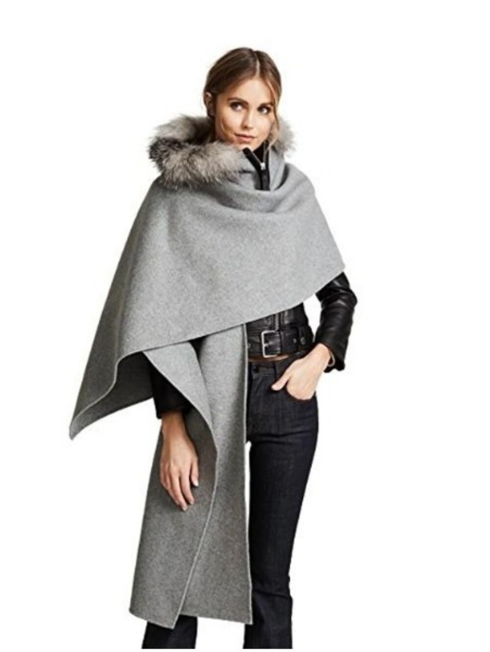 MACKAGE HELINA X PONCHO IN GREY MELANGE